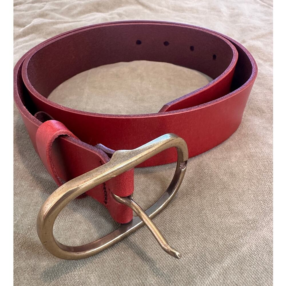 By Anthropologie Classic Red Leather Belt XS